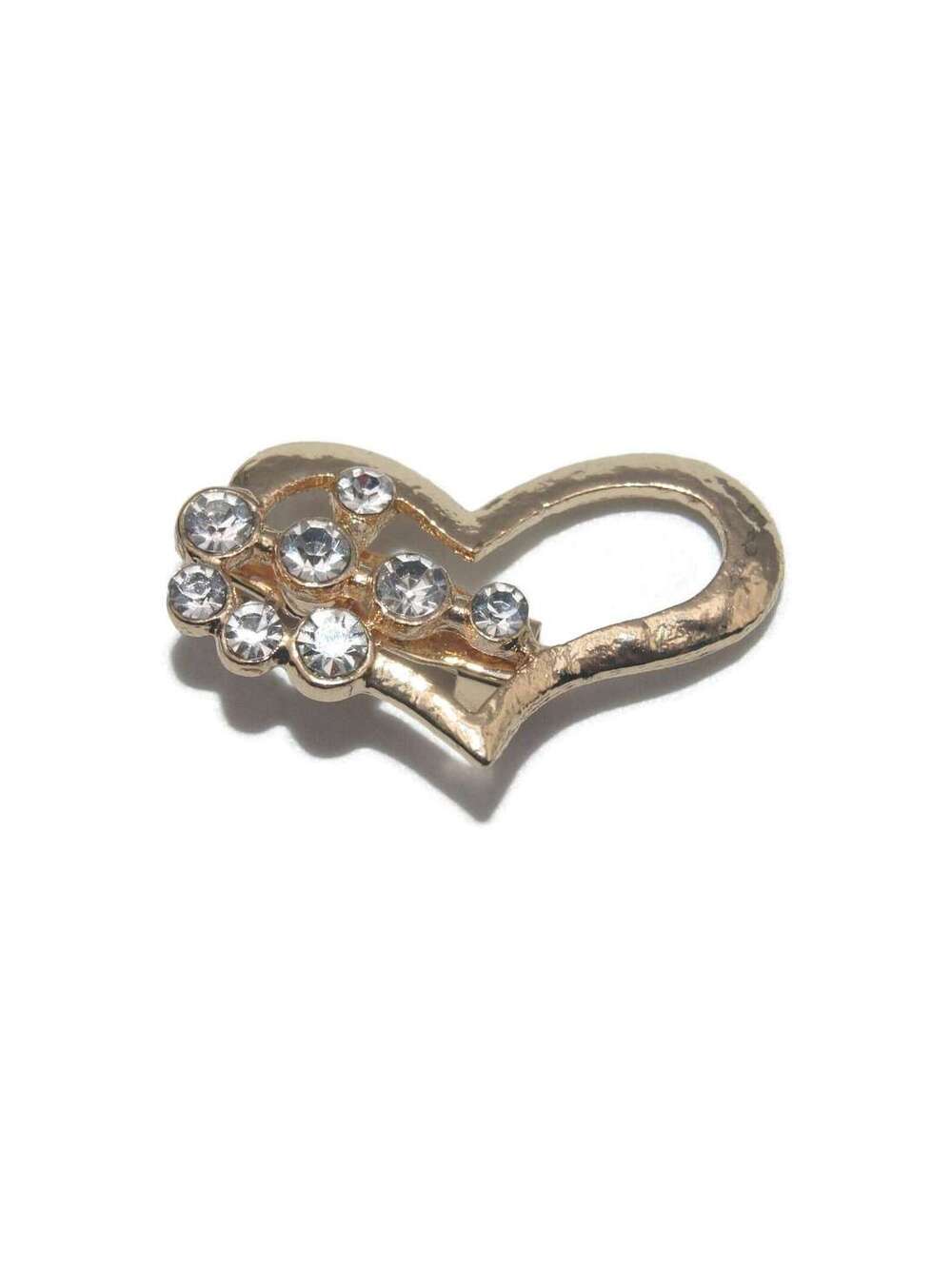 Small Vintage Gold Tone and Clear Rhinestones Heart Brooch.